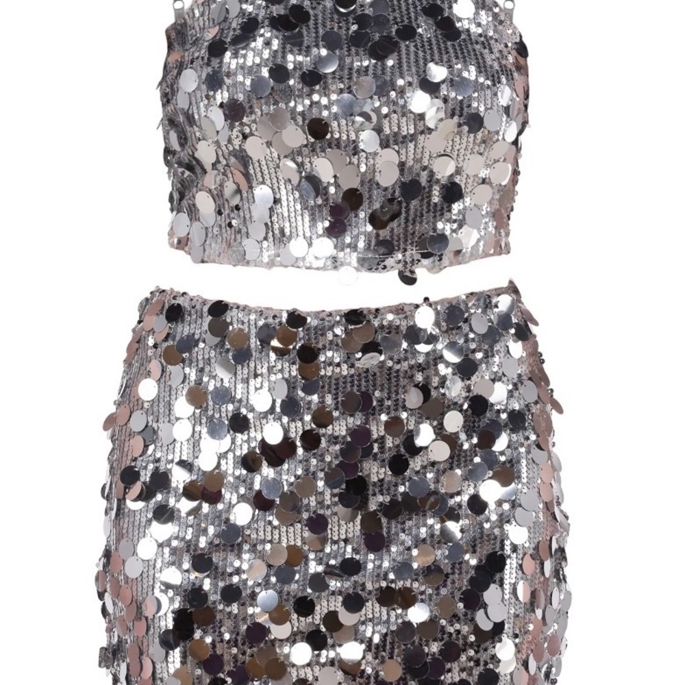 Silver Sequin Women's 2 piece party dress